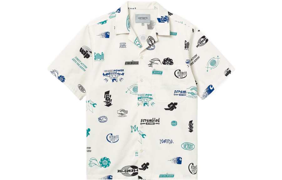 Carhartt WIP Shirts Men's White Cuban Collar Moderate Other