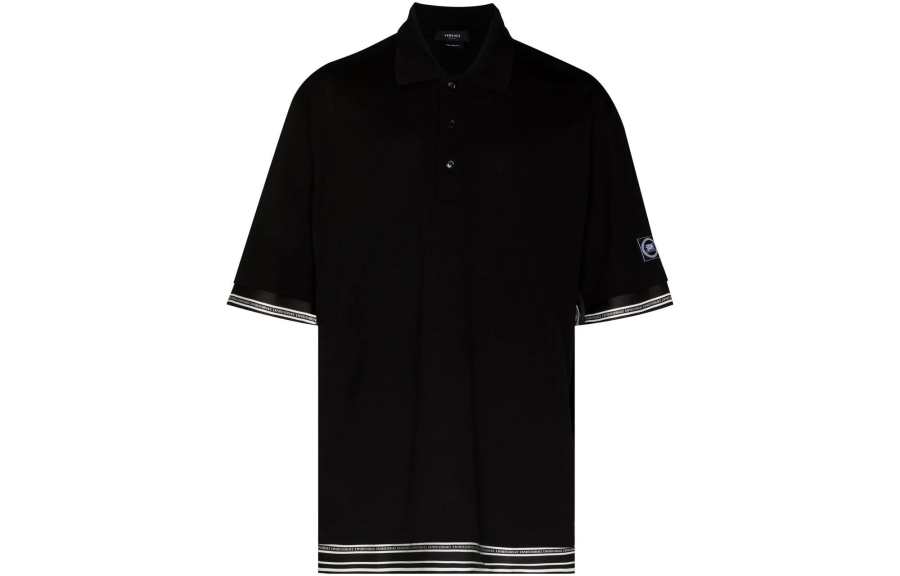 VERSACE Polo Shirts Men's Black Polo Collar Moderate