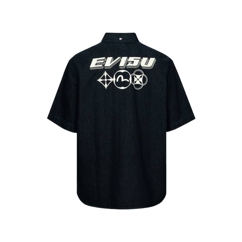 EVISU EVISU Shirts Men's Denim Blue Lapel Moderate Denim