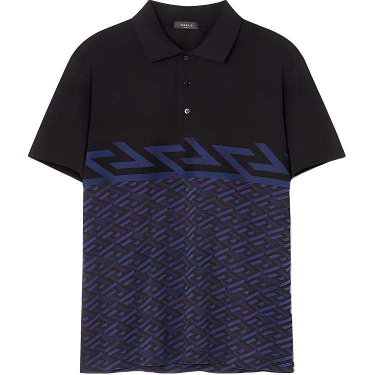 VERSACE Polo Shirts Men's Black Polo Collar Moderate