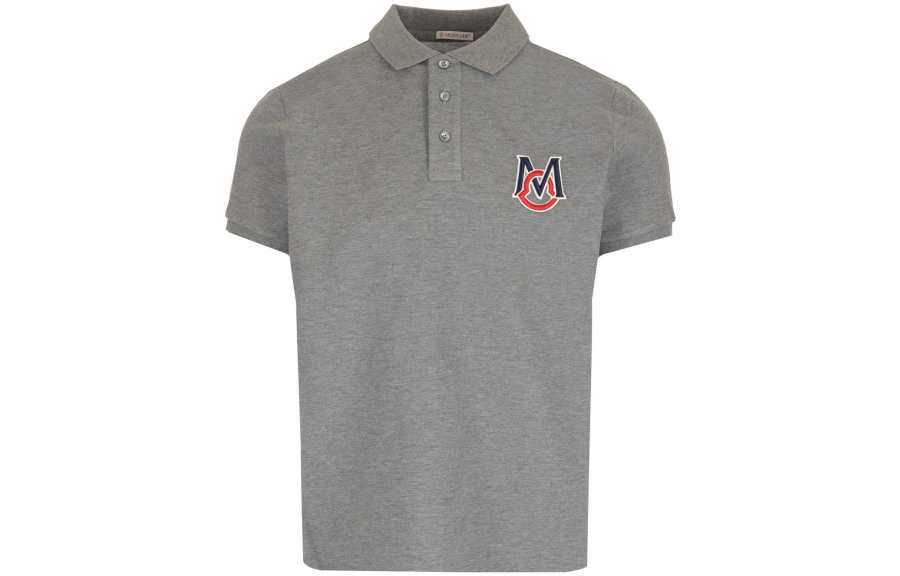 Moncler Polo Shirts Men's Gray Polo Collar Moderate Straight Fit