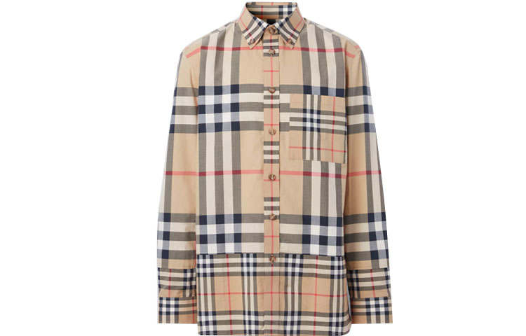Burberry Contrast Check Cotton Shirt Archive Beige
