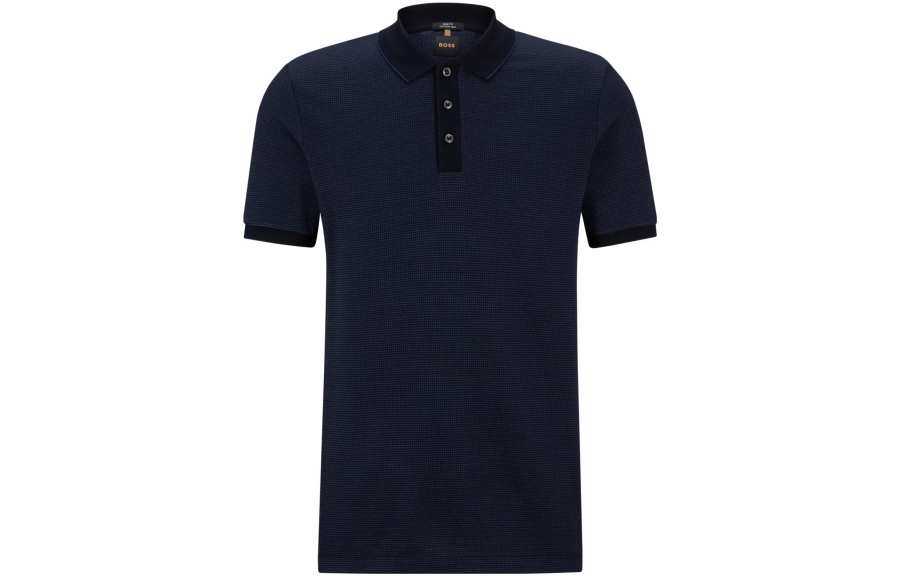 HUGO BOSS Polo Shirts Men's Dark Blue Polo Collar Moderate Straight Fit