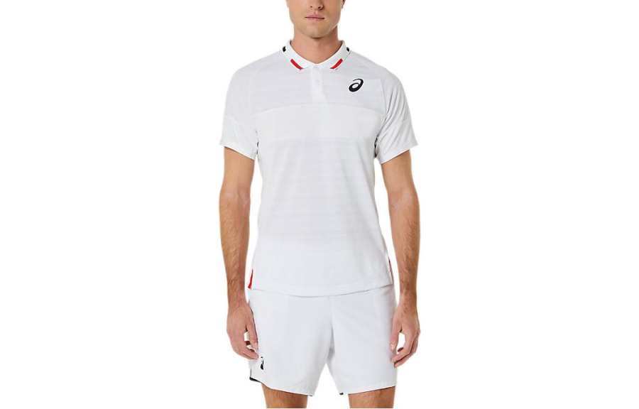 ASICS Polo Shirts Men's White Polo Collar Moderate Straight Fit