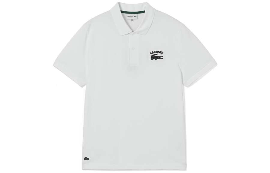 LACOSTE Polo Shirts Men's White Polo Collar Moderate Straight Fit