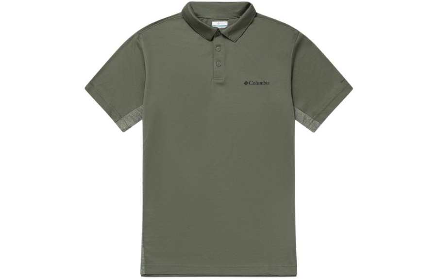 Columbia Polo Shirts Men's Green Polo Collar Moderate Straight Fit
