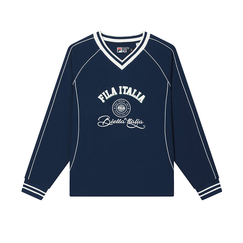 FILA Sweatshirts Unisex Dark Lu Blue V Neck Moderate