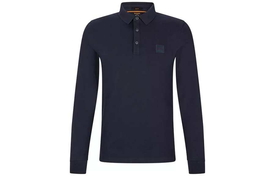 HUGO BOSS Polo Shirts Men's Blue Polo Collar Moderate Straight Fit