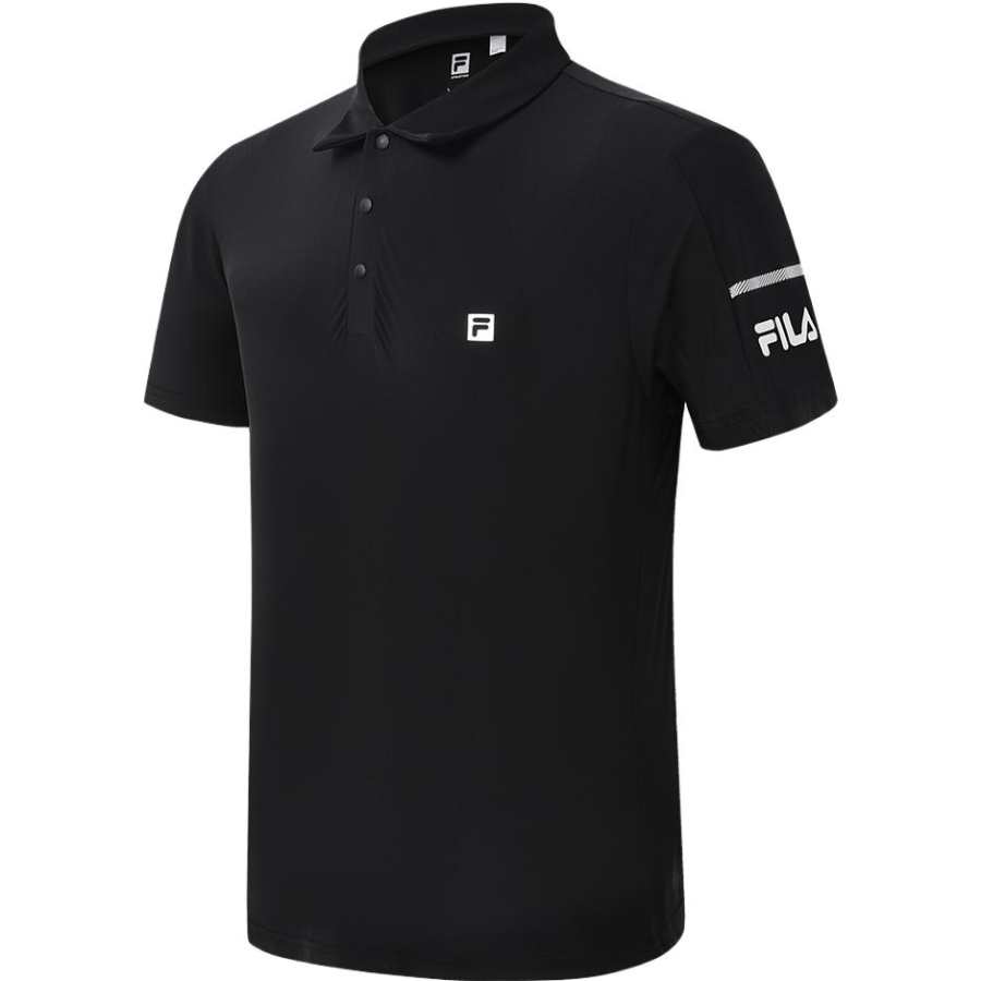 FILA Polo Shirts Men's Black Polo Collar Moderate Straight Fit