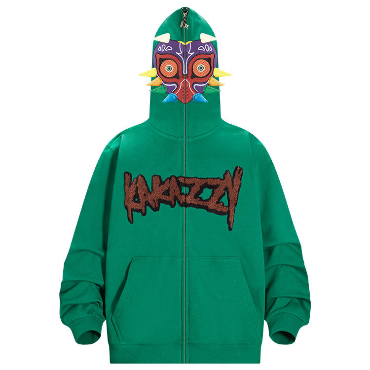 KAKAZZY Sweatshirts Unisex Green Hooded Moderate Cardigan