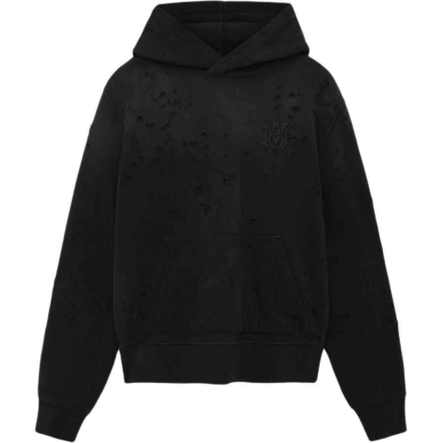 Amiri Ma Shotgun Logo Embroidered Distressed Hoodie