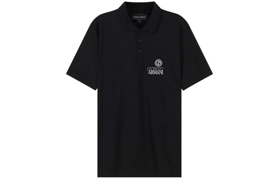 GIORGIO ARMANI Polo Shirts Men's Black Polo Collar Moderate Straight Fit