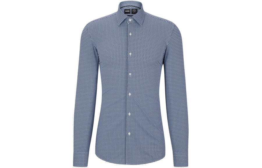 HUGO BOSS Slim Fit Shirt In Printed Performance Stretch Fabric Shirt Men's Light Blue