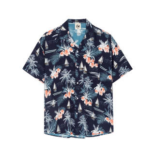 SURFCUZ Shirts Men's Navy Blue Lapel Moderate Hawaii