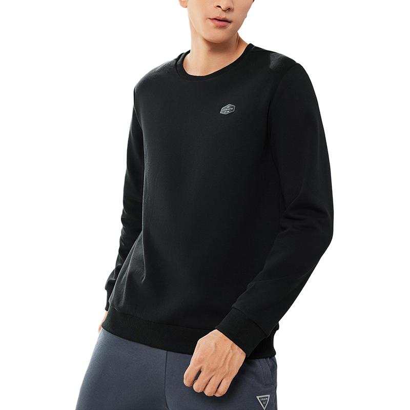 361° Thickened And Fleece Lined Thermal Casual Crew Neck Pullover Sweatshirt Men's Super Black