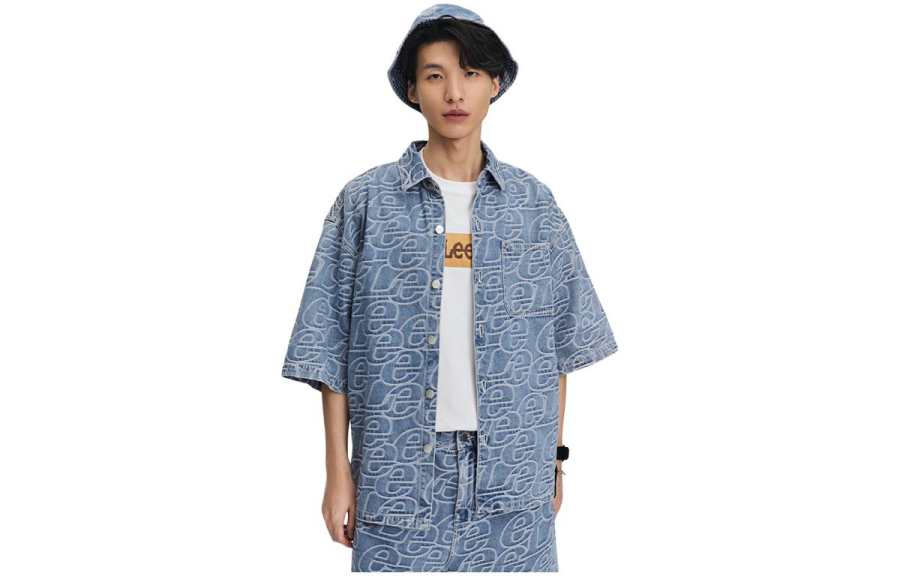 Lee Lee Shirts Men's Light Blue Square Collar Moderate Denim