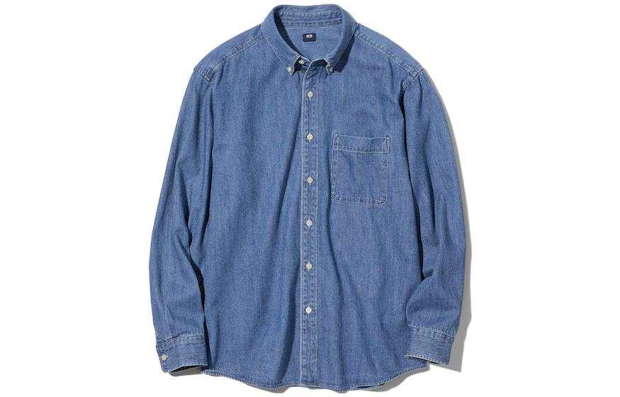 UNIQLO Shirts Unisex Sky Blue Lapel Moderate Denim