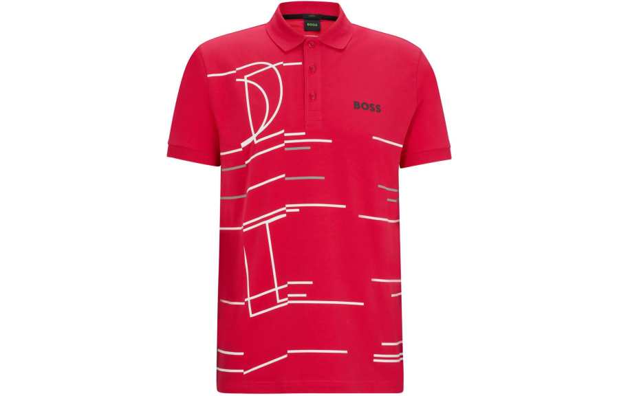 HUGO BOSS Stretch Cotton With Light Sensitive Geometric Artwork Polo Shirt Men's Red