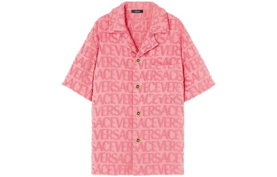 VERSACE VERSACE Logo Flocked Short Sleeved Shirt