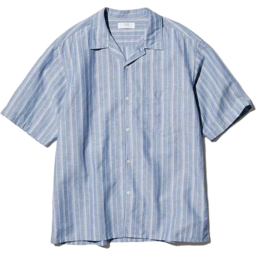 UNIQLO Shirts Unisex Lake Blue Half Open Collar Thin