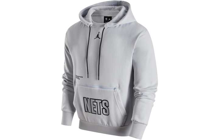 Jordan Jordan NBA Brook Lin Nets, Letter Hooded Pullover Fleece Lined Casual Sweatshirt Men's White Gold