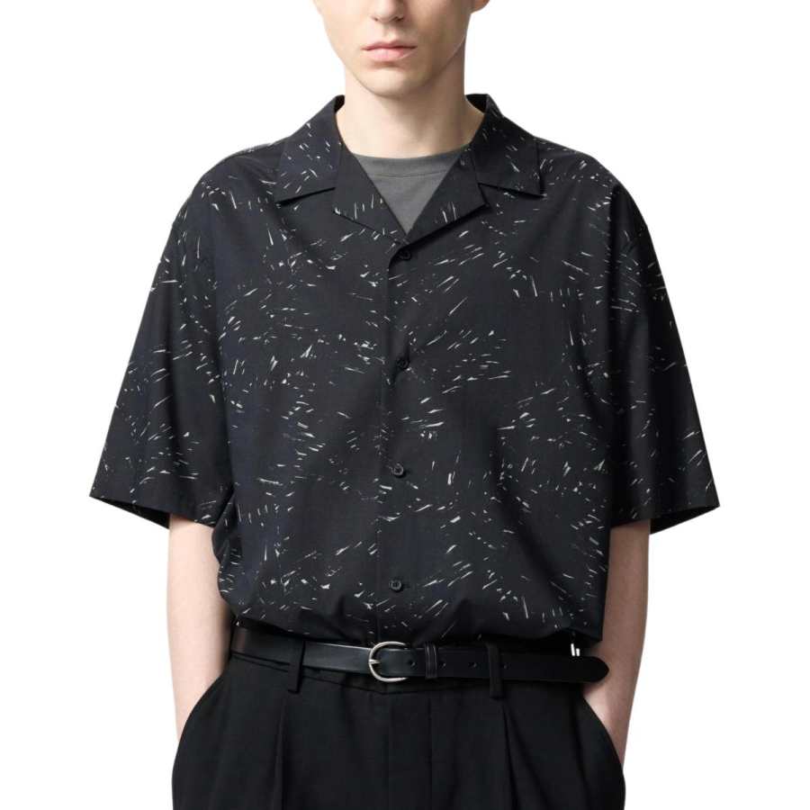 UNIQLO Shirts Unisex Black Half Open Collar Thin