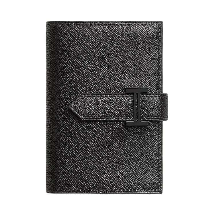 HERMES Bearn Madame Calfskin Wallet Mini Men's 89 Noir Black