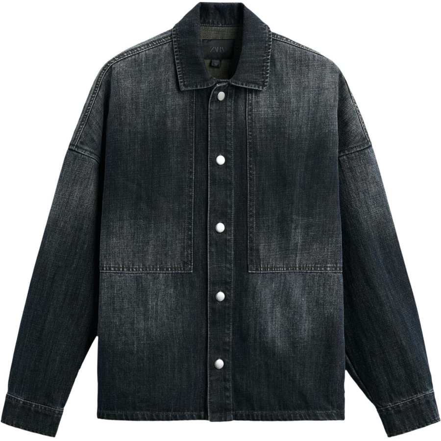 ZARA New Year Shirts Men's Blue Lapel Moderate Denim
