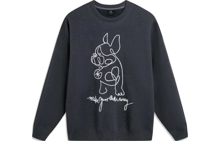 Li-Ning Li Ning Wade Collection Cartoon Print Fleece Lined Thermal Loose Fit Knitted Fabric Pullover Sweatshirt Men's