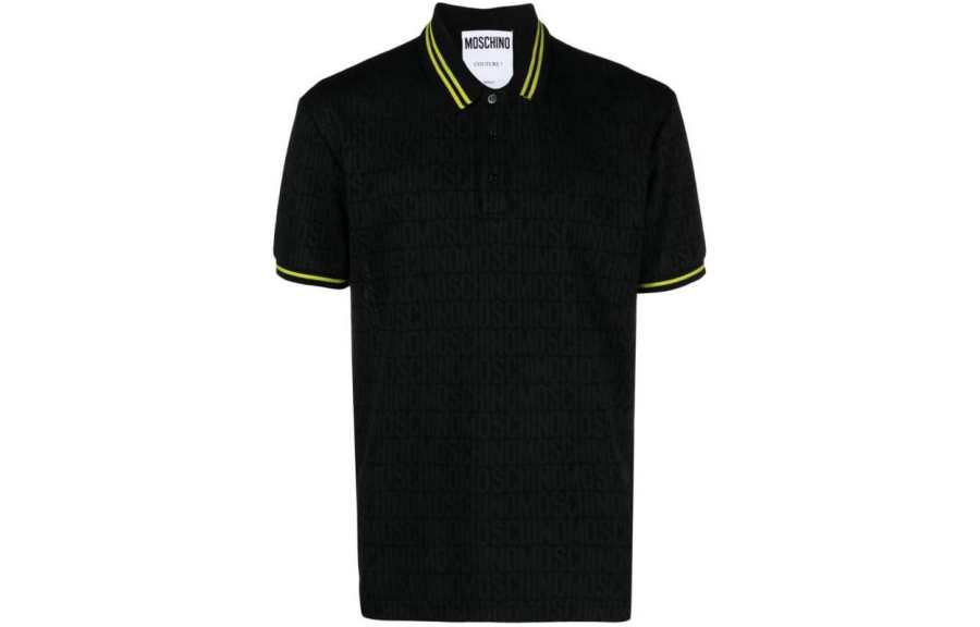 MOSCHINO Jacquard Logo Motif Striped Polo Shirt