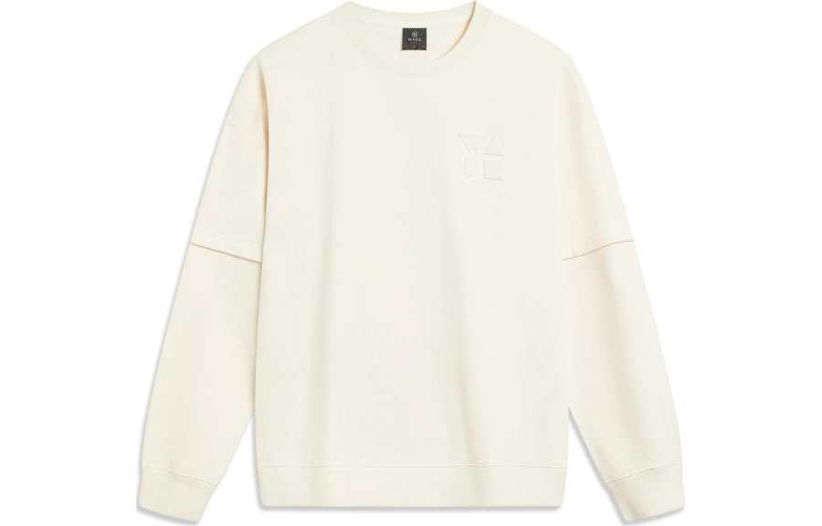 Li-Ning Li Ning Wade, Solid Color Fleece Lined Thermal Loose Fit Pullover Sweatshirt Unisex Ecru