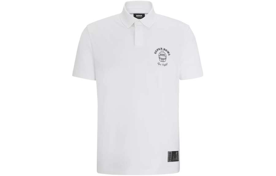HUGO BOSS x NFL Collaboration Cotton Polo Shirt With Metallic Print Polo Shirt Men's White