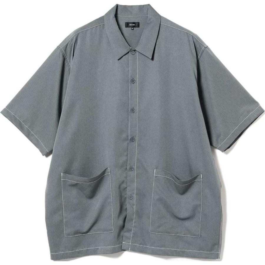 Beams Shirts Men's Gray Pointed Collar Moderate Other