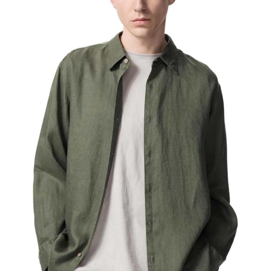 UNIQLO Shirts Unisex Dark Olive Lapel Thin