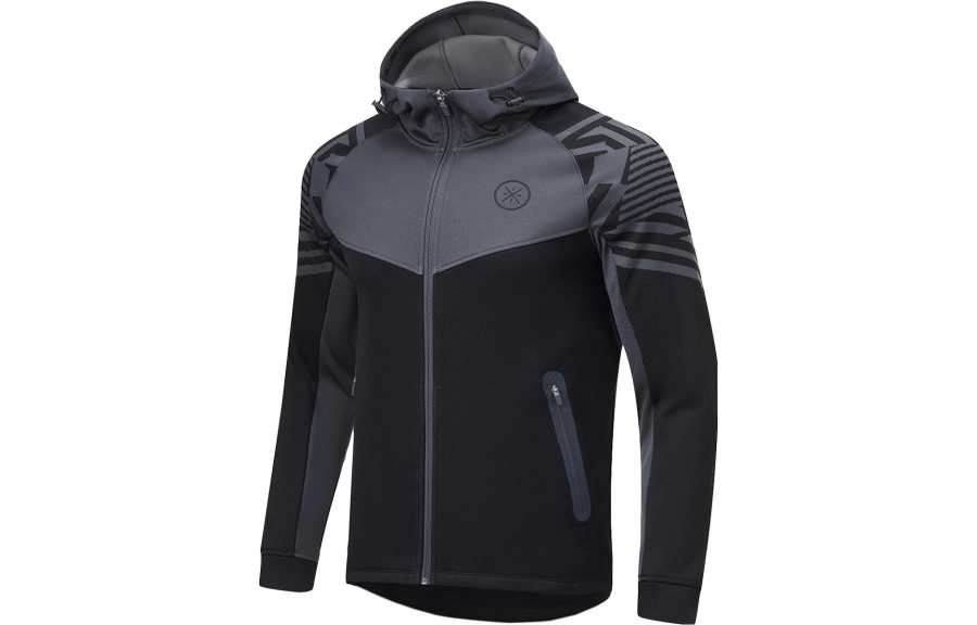 Li-Ning Li Ning Wade Collection Patchwork Fleece Lined Thermal 3D Effect Cut Out Cardigan Hooded Sweatshirt Men's