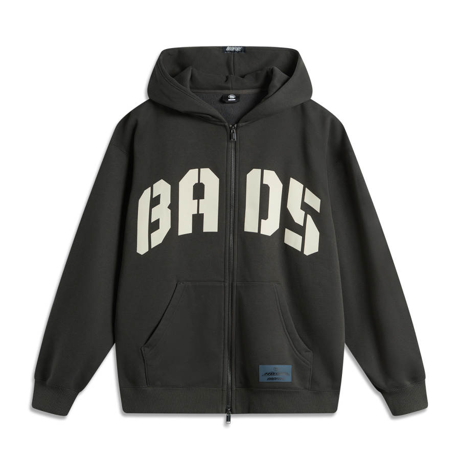 Li-Ning Li Ning BADFIVE Loose Fit Comfortable Fleece Lined Versatile Cardigan Sweatshirt Men's Obsidian Gray