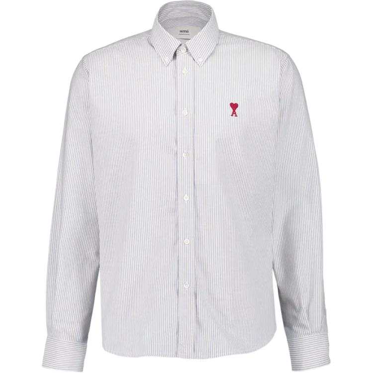AMIPARIS Ami Paris Ami De Coeur Logo Embroidered Pinstriped Shirt