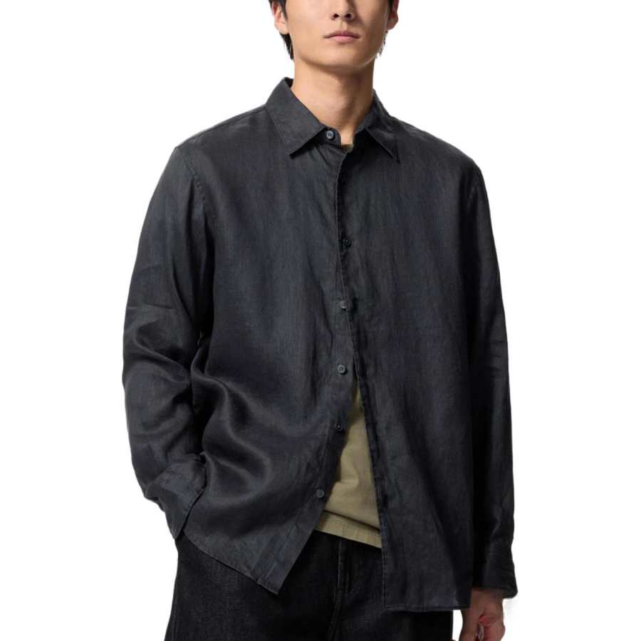 UNIQLO Shirts Unisex Black Lapel Thin