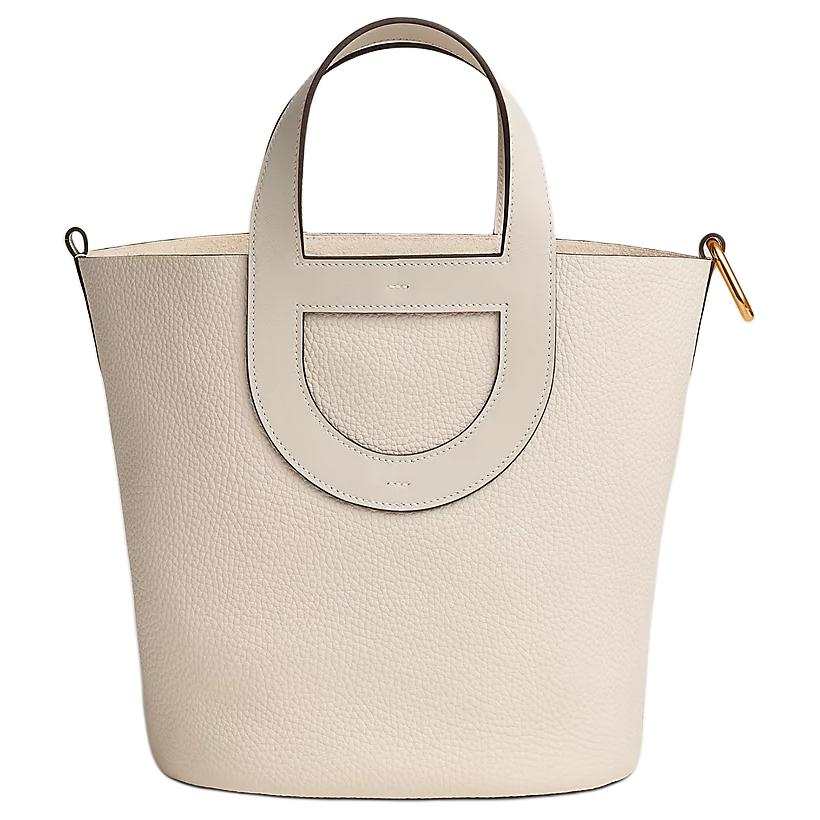 HERMES In The Loop Clemence Swift Leather Bucket Bag Handbag Women's Chalk White