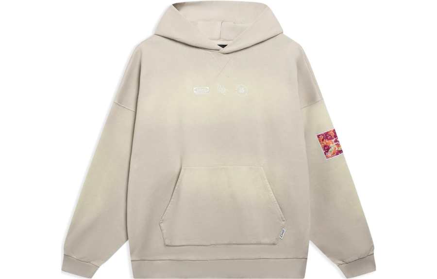 Li-Ning Li Ning Sun Rising, Gold Rush Gradient Fleece Lined Thermal Loose Fit Pullover Hooded Sweatshirt Unisex Goat Gray