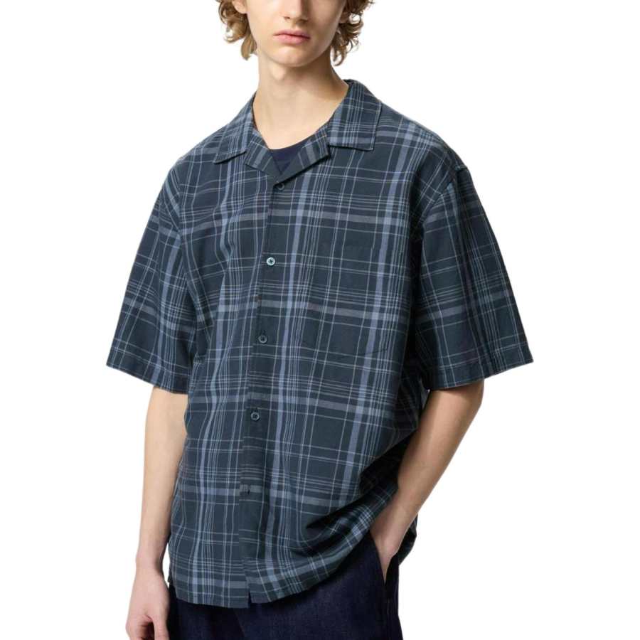 UNIQLO Shirts Unisex Dark Blue Half Open Collar Thin