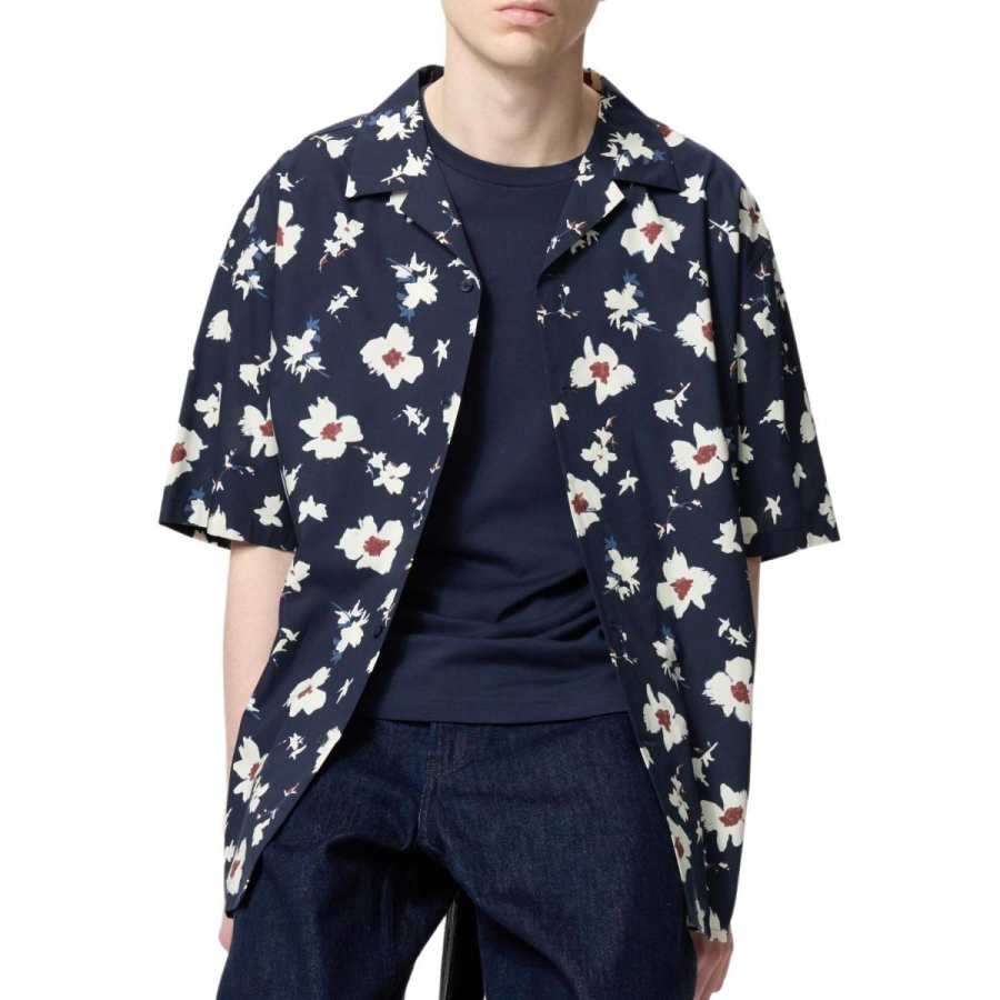 UNIQLO Shirts Unisex Dark Blue Half Open Collar Thin