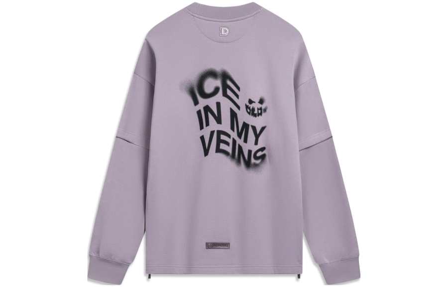 Li-Ning Li Ning Wade Collection Stars Letter Print Fleece Lined Thermal Loose Fit Pullover Sweatshirt Men's Ink Gray Purple