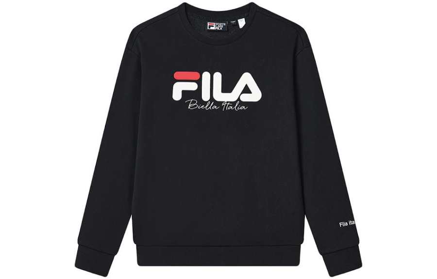 FILA Letter Print Crew Neck Fleece Lined Pullover Casual American Vintage Sweatshirt Unisex Legend Blue