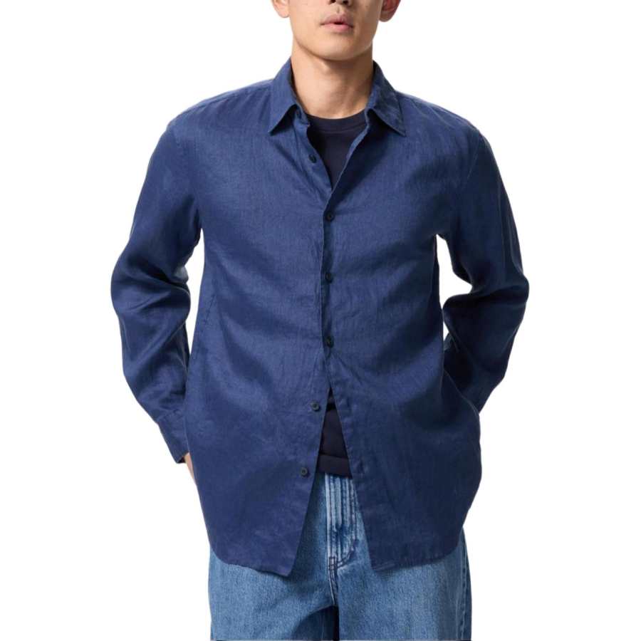 UNIQLO Shirts Unisex Royal Blue Lapel Thin