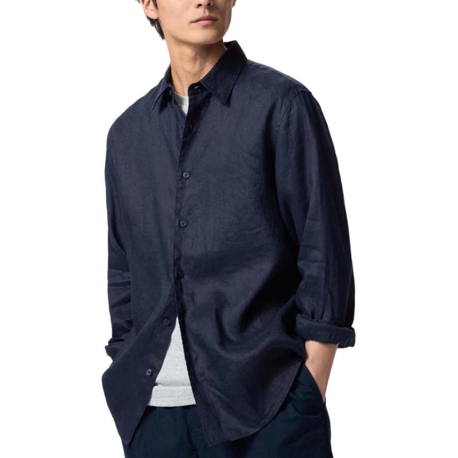 UNIQLO Shirts Unisex Navy Blue Lapel Thin
