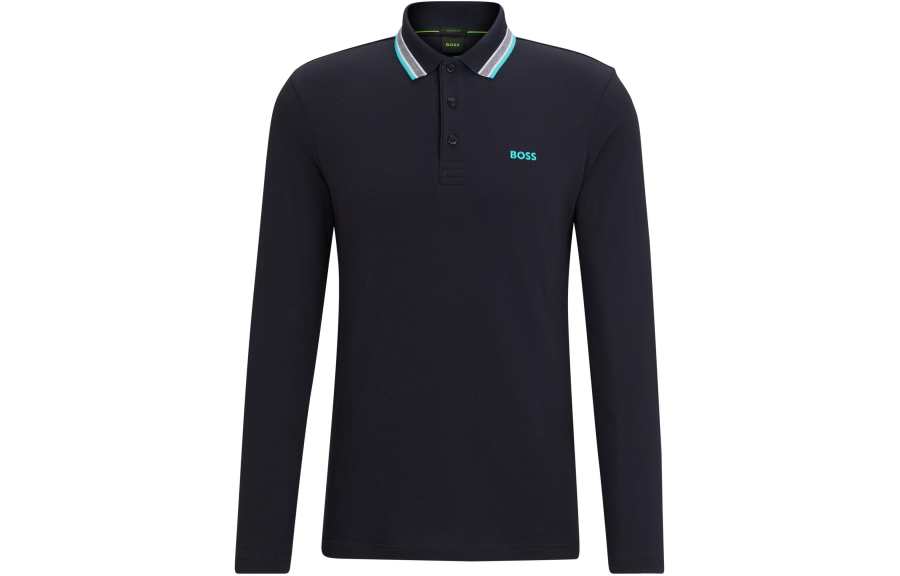 HUGO BOSS Cotton Piqué Polo Shirt With Contrast Logo Polo Shirt Men's Marine Blue
