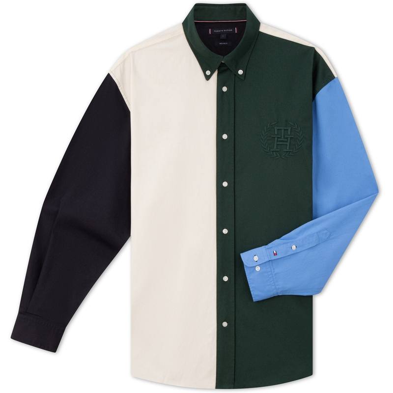 Tommy Hilfiger Shirt Men's Green White Blue Color Block