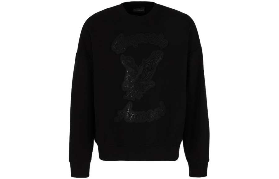 EMPORIO ARMANI Double-jersey Oversize Sweatshirt With Clubwear Patch And Rhinestone Embroidery