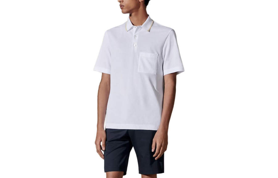 HERMES Polo Shirts Men's White Polo Collar Moderate Straight Fit